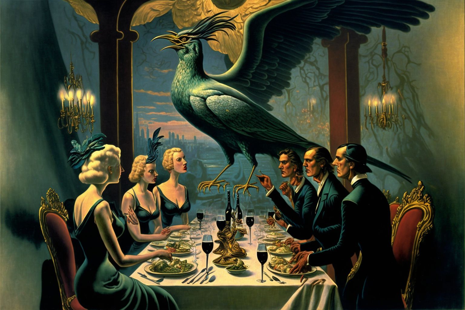 AI art — surrealist dinner